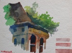 Old Building, Landscape Painting by M. K. Kelkar, Watercolour on Paper, 6.5 X 8.5